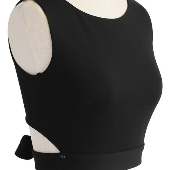 Sleeveless Black Back Tie Crop Top with Zipper NWT - Picture 2 of 3